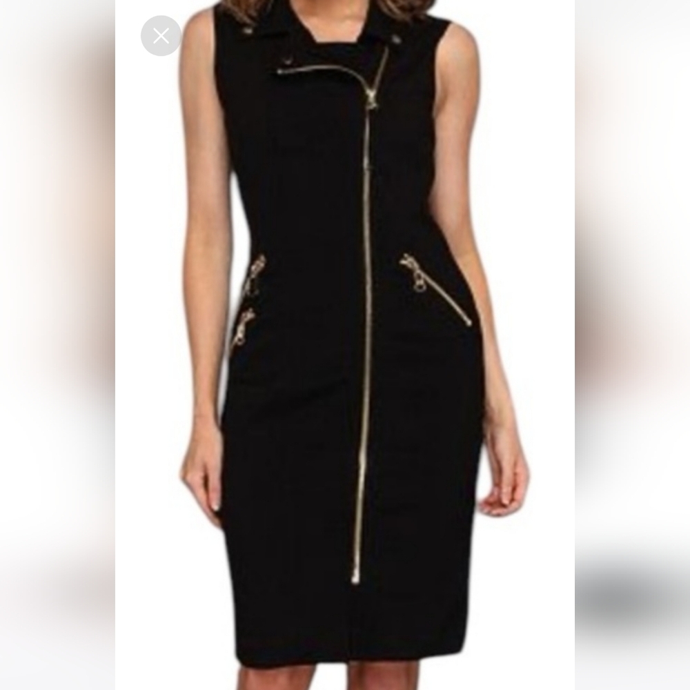 Calvin Klein Black and Gold Strapless Sheath Dress